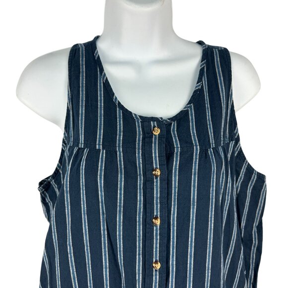 Sandy & Sid Striped Cotton Sleeveless Button-Up Romper With Tie Waist - Large - Picture 3 of 7